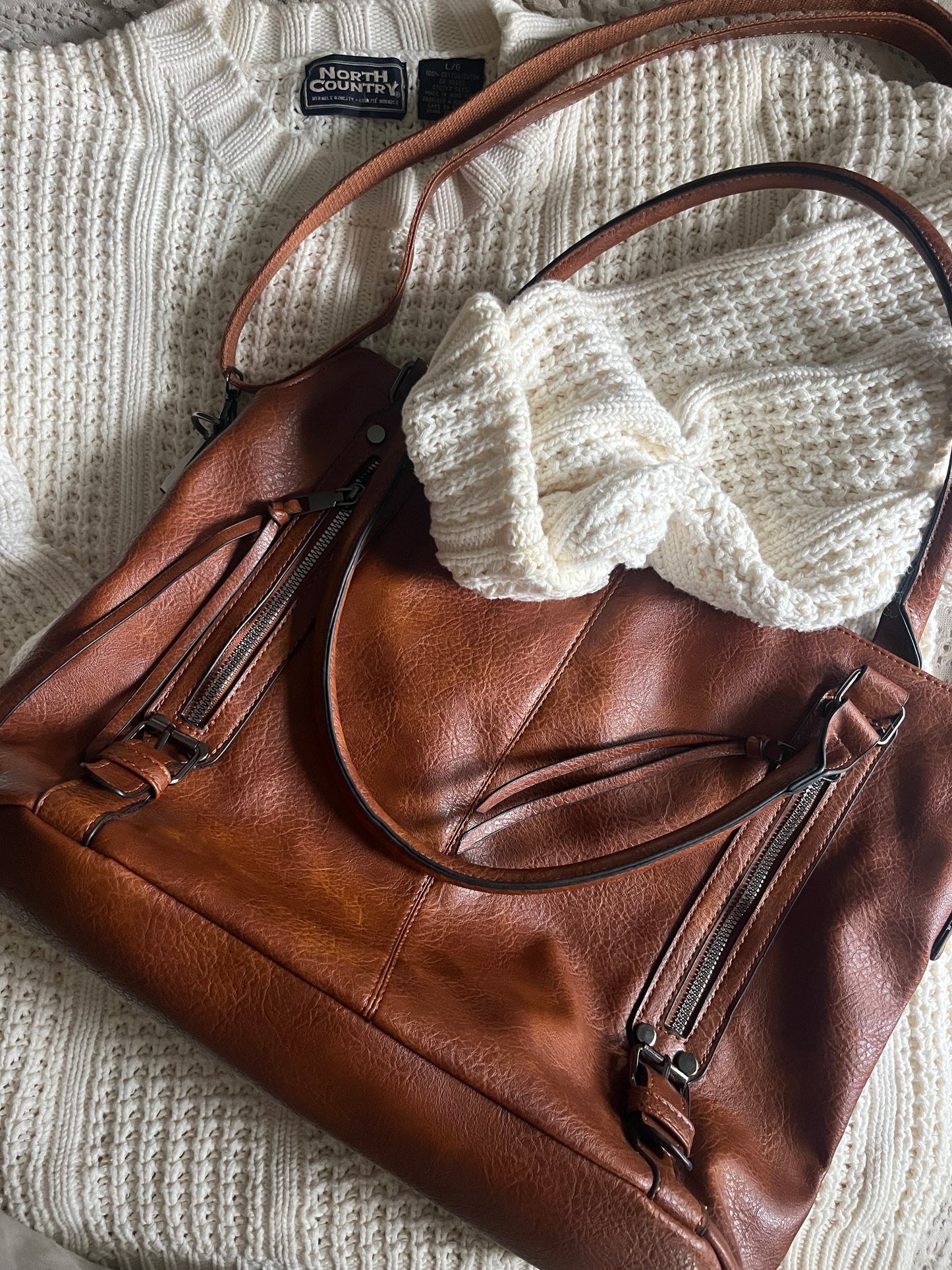 Large cognac tote purse