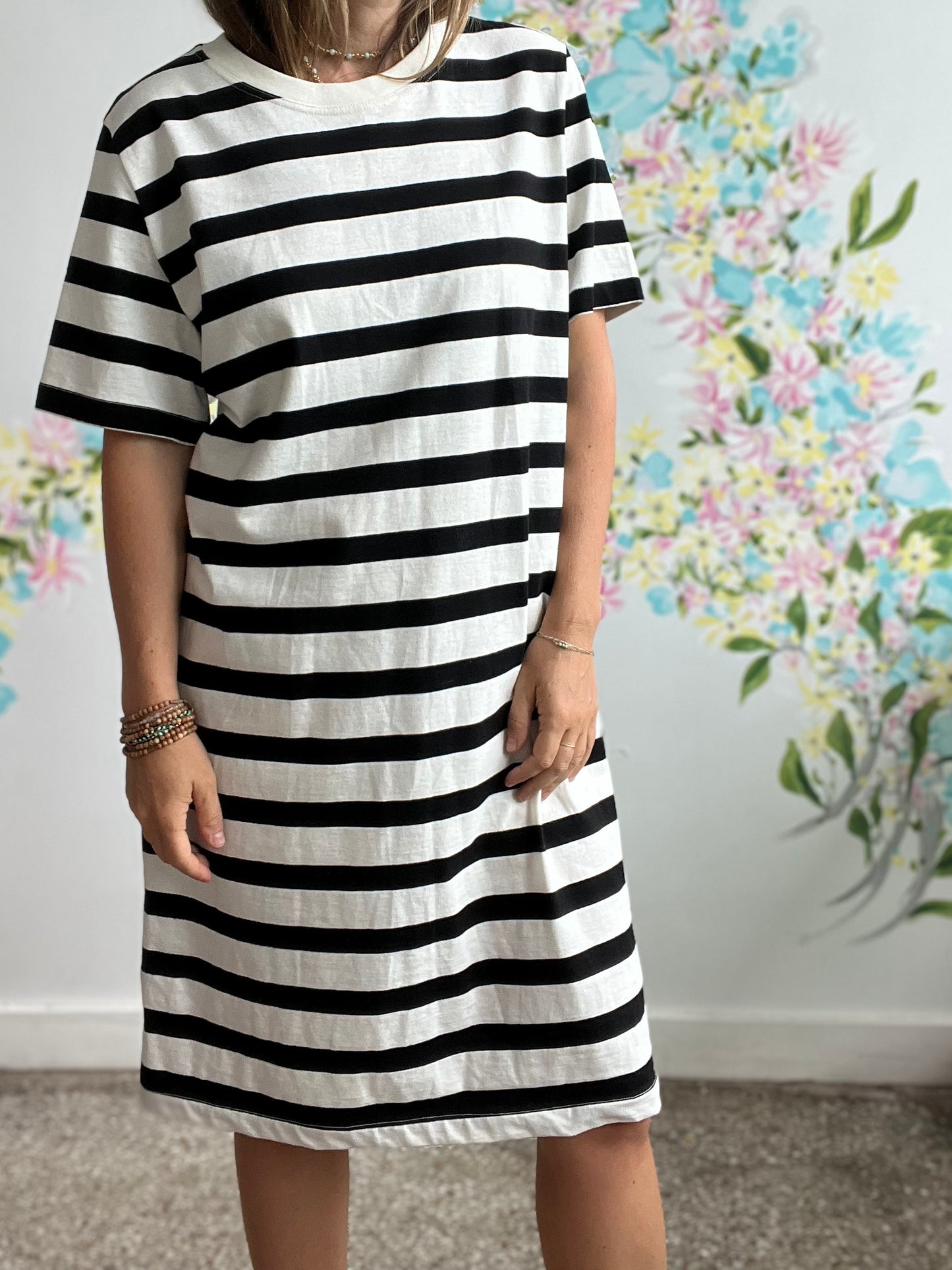 Striped cream and black dress SIZE MEDIUM