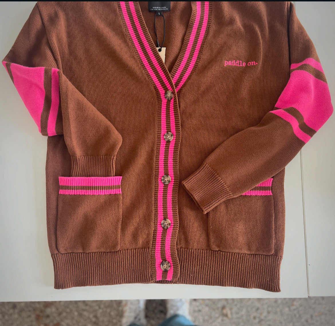 Canoe & Lake : Dockside Knit Cardi - Hot Pink & Camel