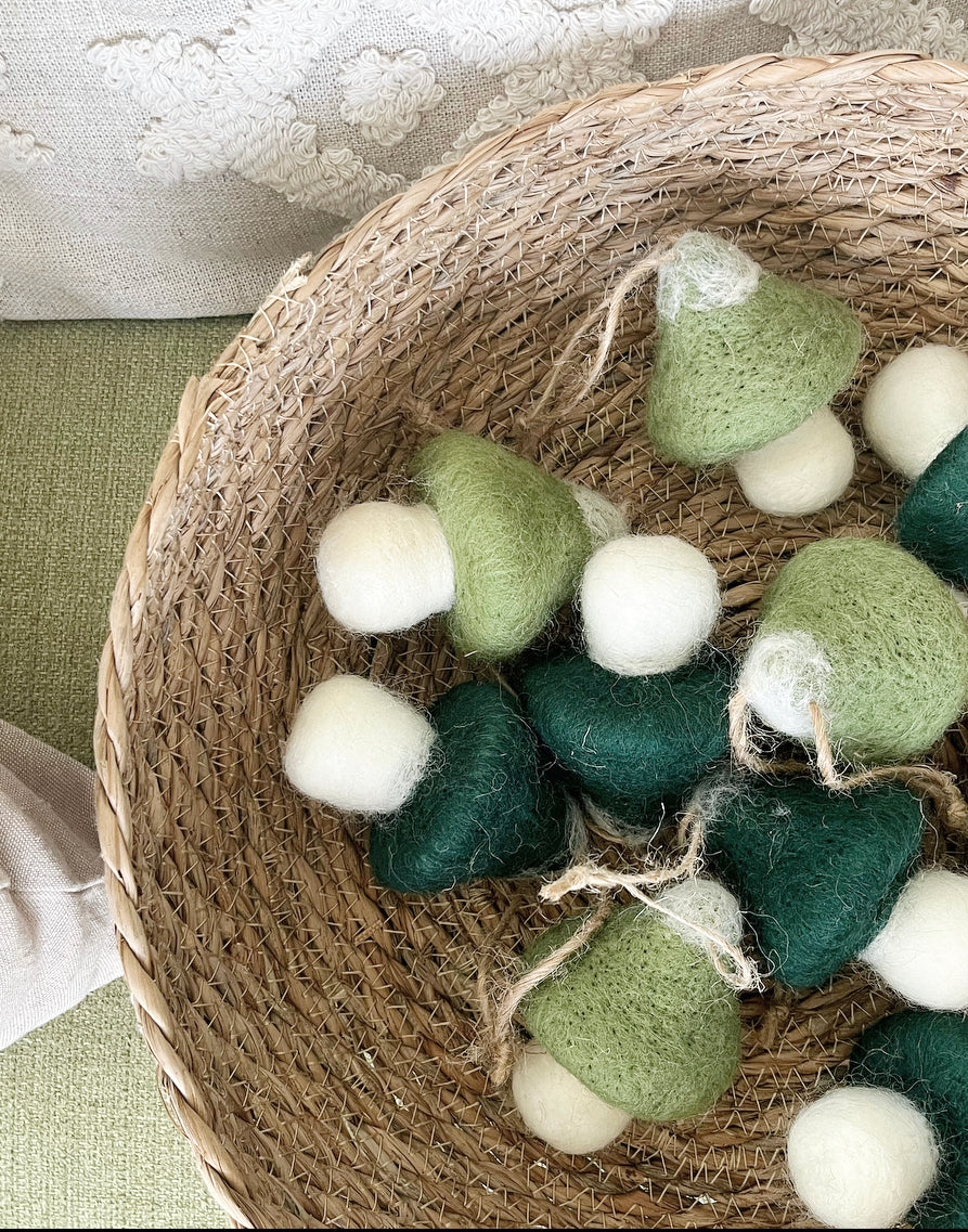 Felted Green Mushroom Ornaments