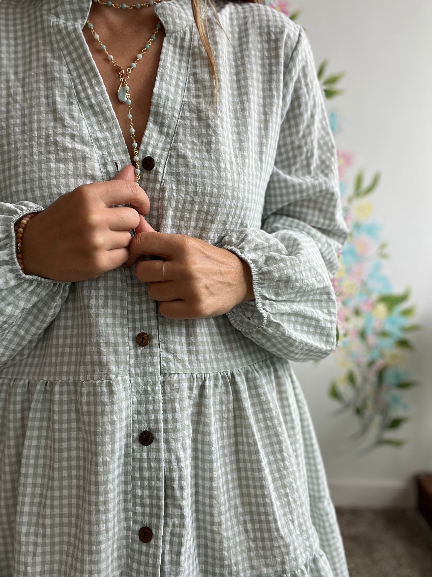 Sage and white checkered dress SIZE large