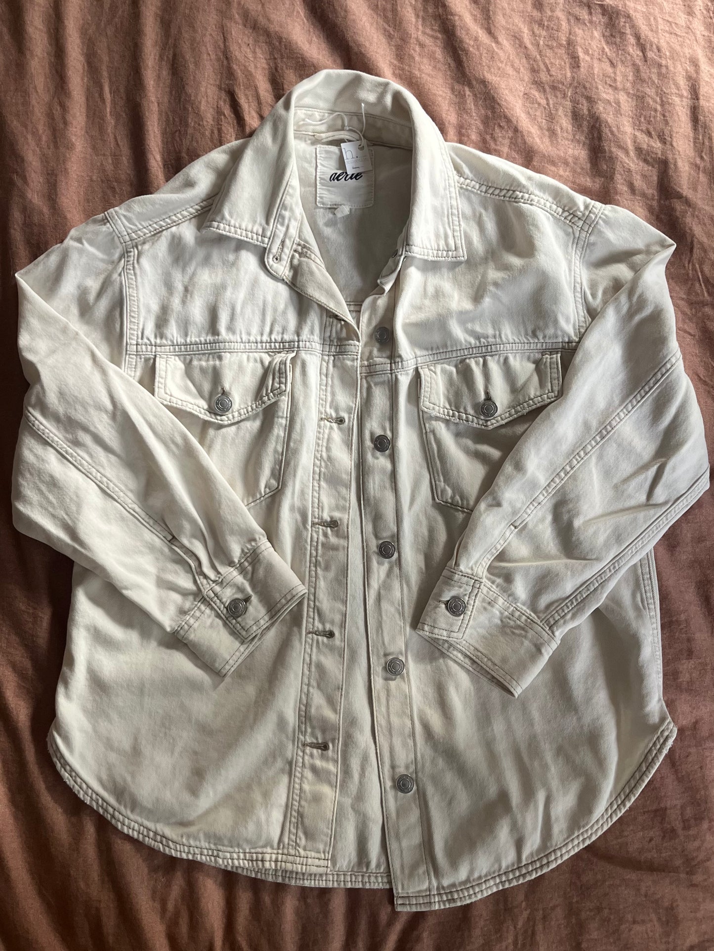 Denim shacket in cream SIZE medium