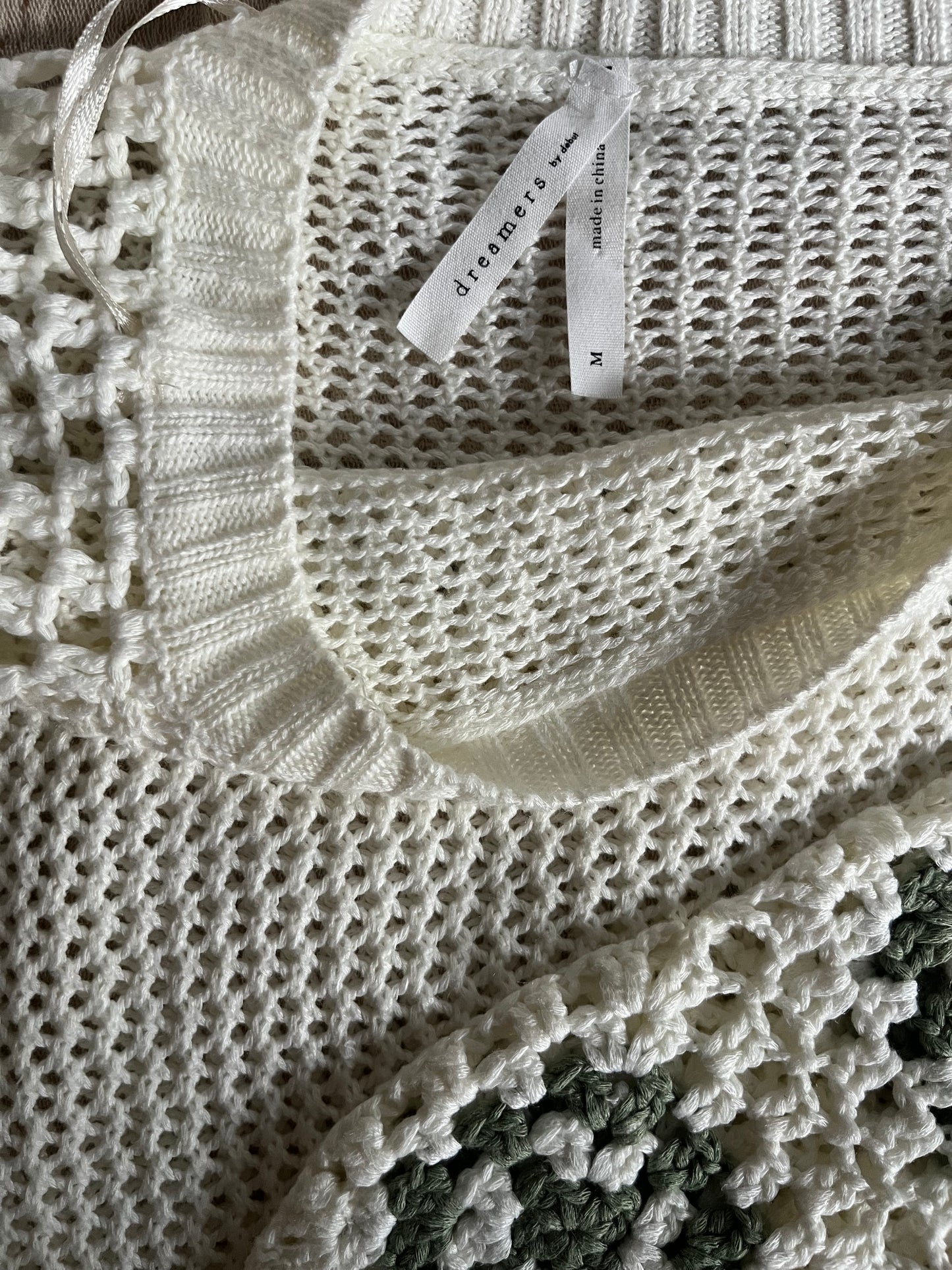 Cream and sage loose knit sweater SIZE medium