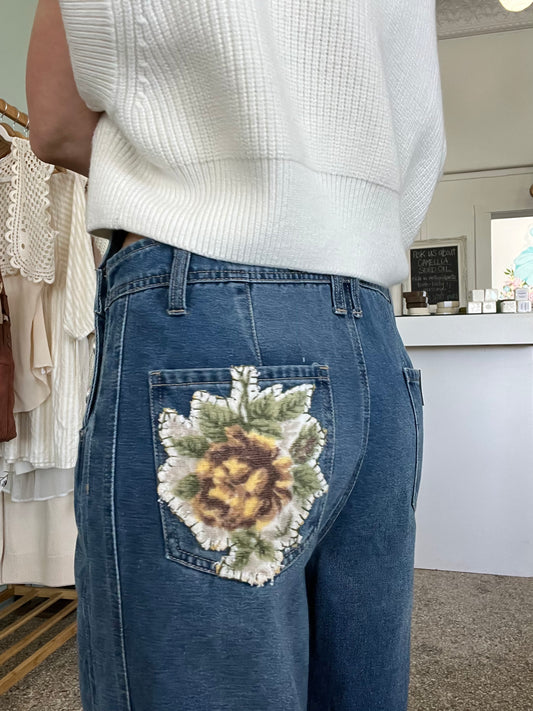 Patchwork Barrel Overalls SIZE 27 (new with tags)
