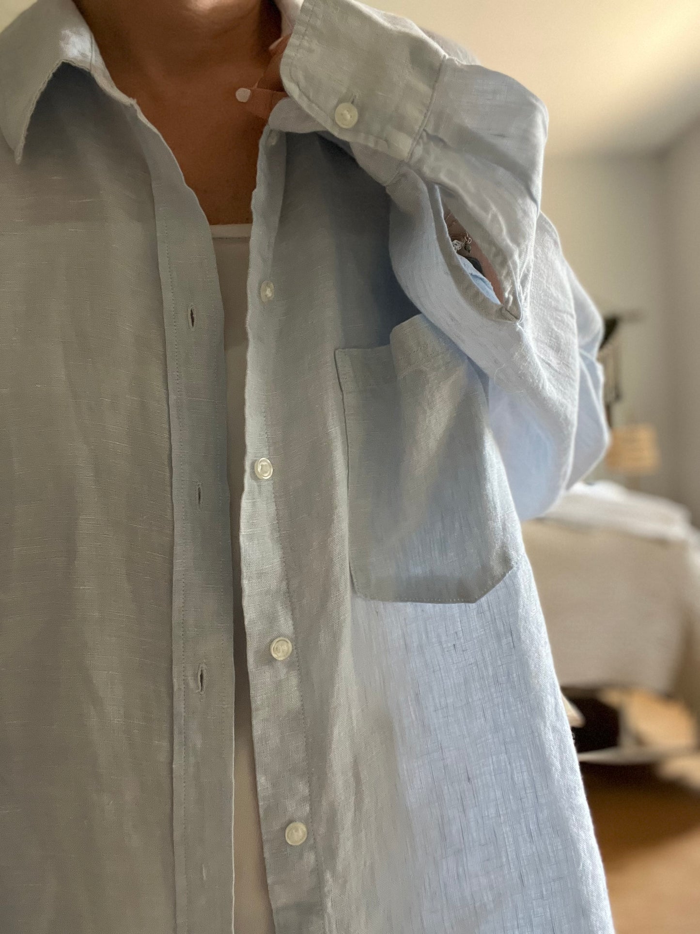 100% linen baby blue shirt SIZE XL