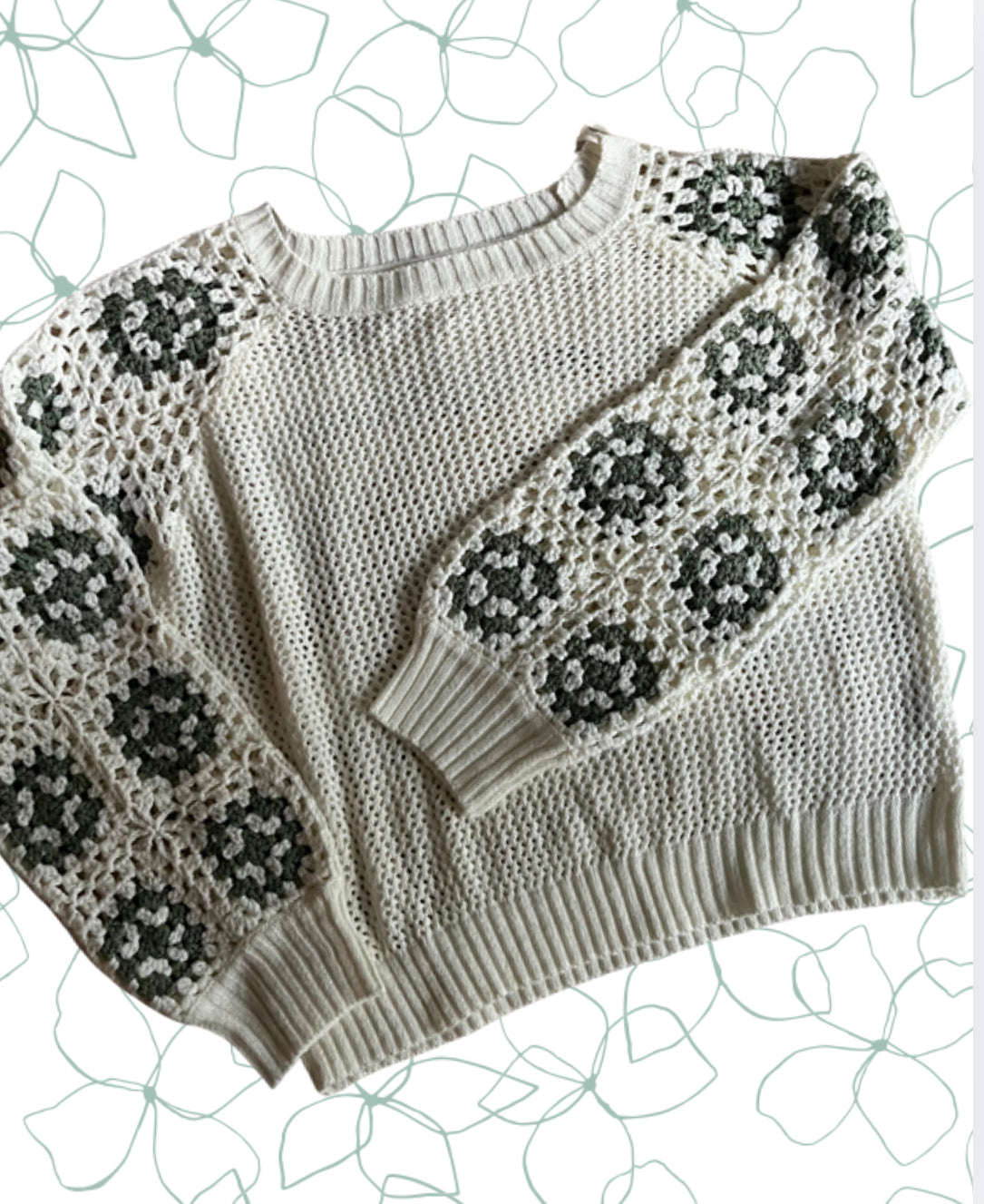 Cream and sage loose knit sweater SIZE medium