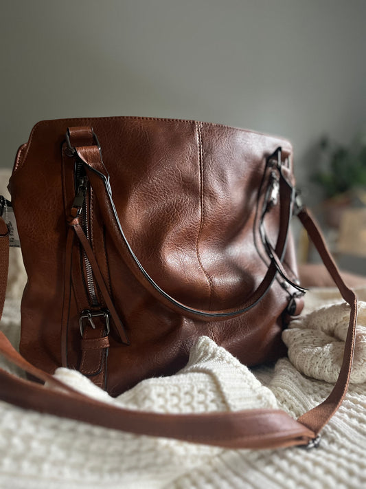 Large cognac tote purse