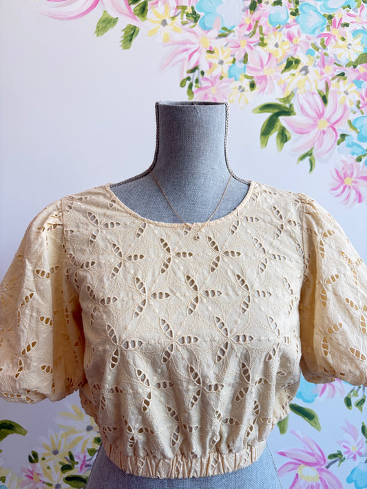 Eyelit butter yellow tie top SIZE 4 US