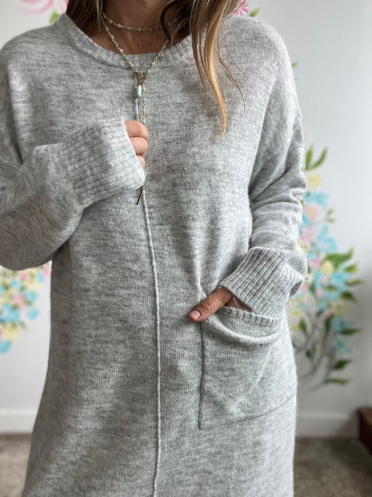 Grey sweater dress with front pocket SIZE M/L
