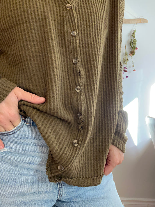 Out from Under Urban Outfitters army green button up SIZE XS
