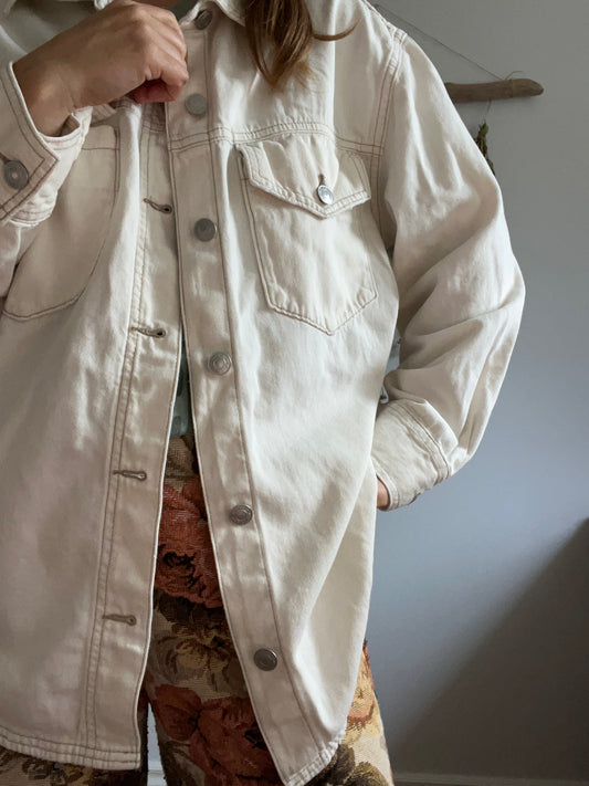 Denim shacket in cream SIZE medium