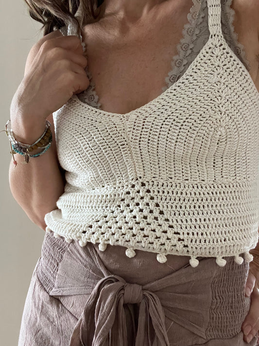 Crochet top with pom poms SIZE medium