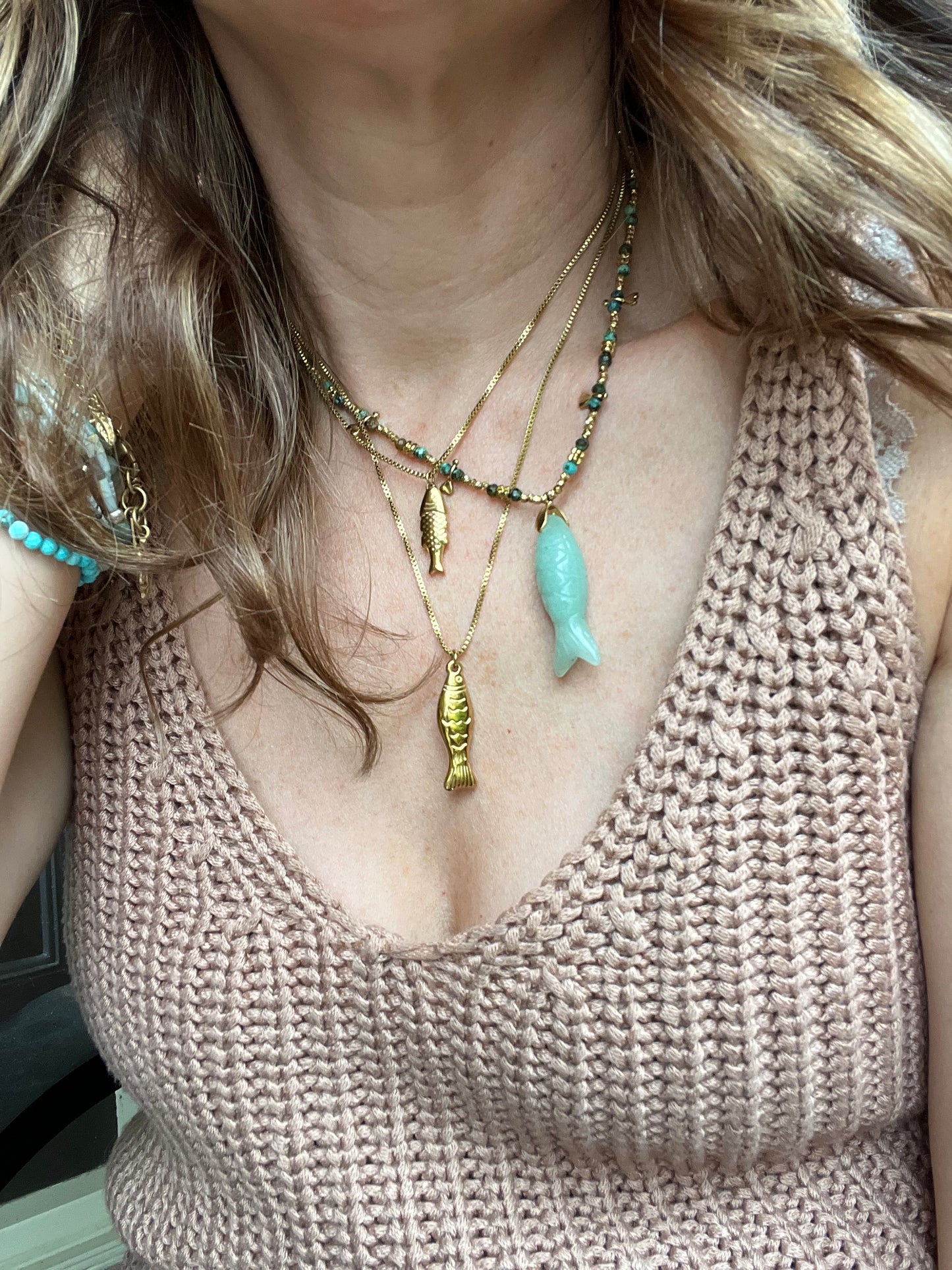 Small gold fish necklace